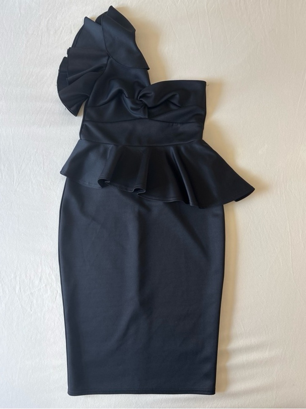 Boohoo Black One-Shoulder Peplum Midi Dress